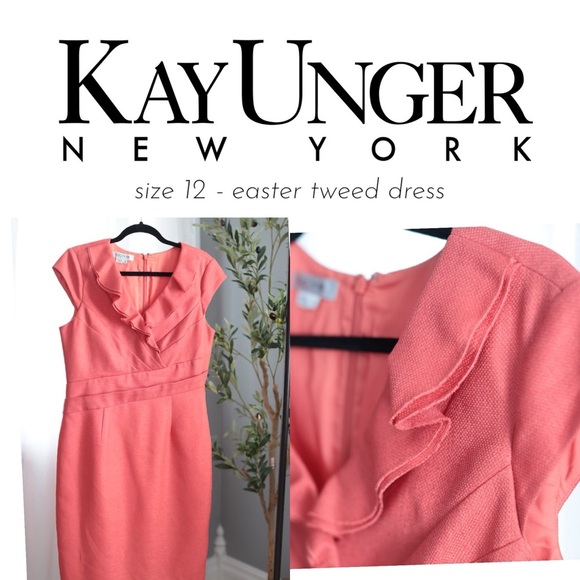 Kay Unger Dresses & Skirts - Size 12- mint condition. This gorgeous coral tweed cocktail dress is spring vibe